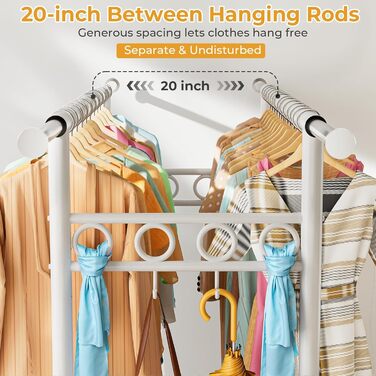 Вішалка для одягу Bomclap, міцна, на колесах, розсувна, з 3 перекладинами, 8 гачків та полицею, до 160 кг, біла