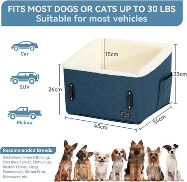 Автомобільний лежак для собак PETFIT, блакитний, до 12 кг, з підняттям 12.5 см, знятний чохол