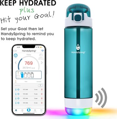 Розумна пляшка для води з нагадуванням, LED-підсвітка та звуковий сигнал Hydrate Glow 750 мл, мотиваційна пляшка для пиття (зелена)