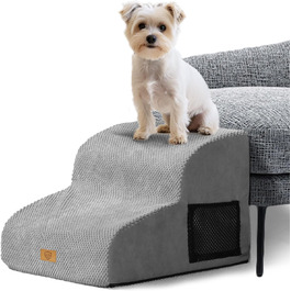 Masthome Dog Stairs for Small Dogs, 4 Steps Pet Stairs with Washable Cover, 52cm High Cat Stairs for High Beds, Dog Ramp Ladder, Removable, Black (Dog Stairs 2 Steps - Grey)