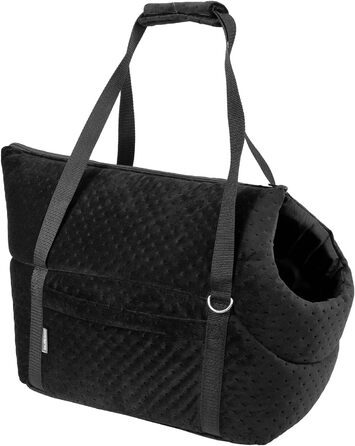 Сумка-переноска для собак та котів | Сумка на плече для тварин з гумкою та карабіном | до 15 кг | Матеріал: штучний замш (Velvet) | Розмір: L | Чорний колір, 42 x 29 x 33 см
