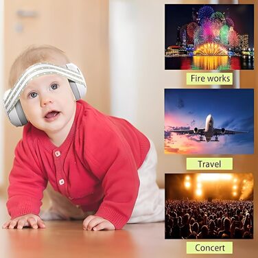 Навушники для захисту від шуму для малюків 0-36 місяців, високоякісні дитячі навушники з регульованим антиковзким стрічкою, ідеально підходять для повсякденного використання, сну та подорожей (Сірий)