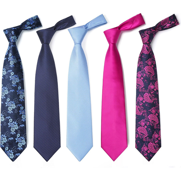 HISDERN Комплект краваток для чоловіків (5 шт.) з кишеньковим хустинкою. Класичні, елегантні краватки з шовку для весілля та особливих випадків. У подарунковій коробці.