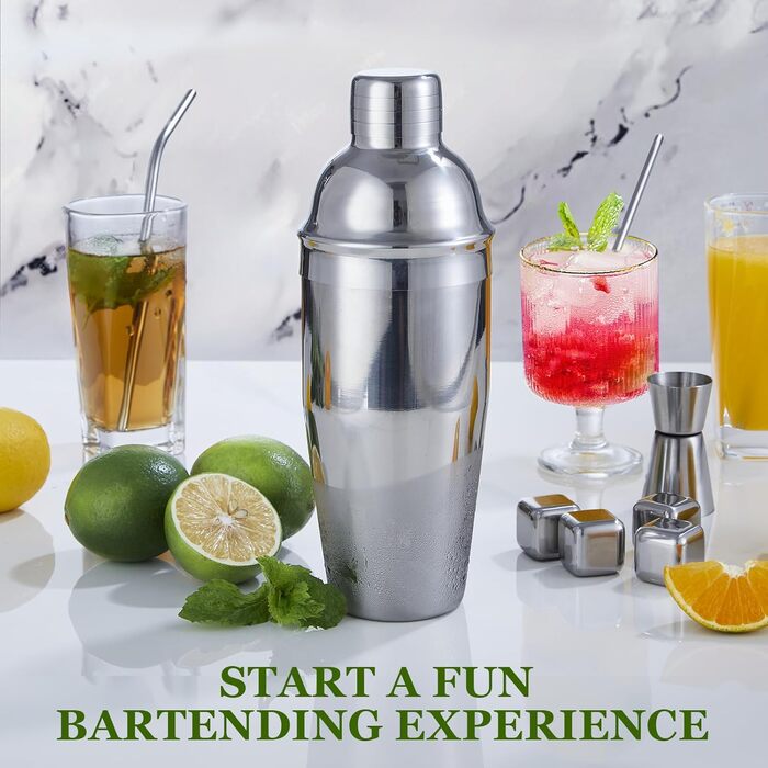 Sliver 23-Piece Stainless Steel Cocktail Shaker Set with Acrylic Stand & Recipe Book - Professional Bartender Bar Tools for Drinks, Whiskey Stones
