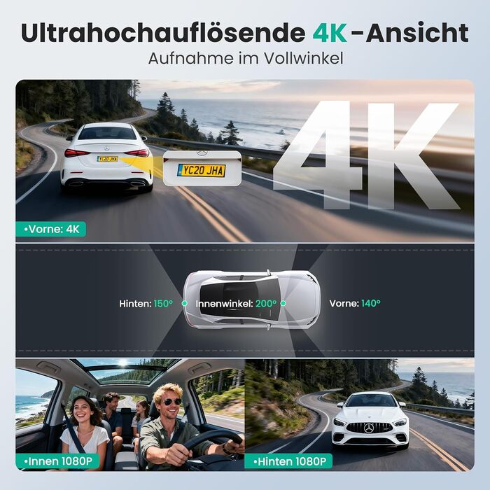 Відеореєстратор 4K автомобільний передній та задній, 3 канали, 64GB SD карта, IPS дисплей, нічна зйомка, WiFi Black-D4