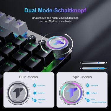 Механічна ігрова клавіатура TECURS бездротова, 80% TKL з підсвічуванням, Red Switch, QWERTZ, для ПК, ноутбука, Windows, чорно-біла