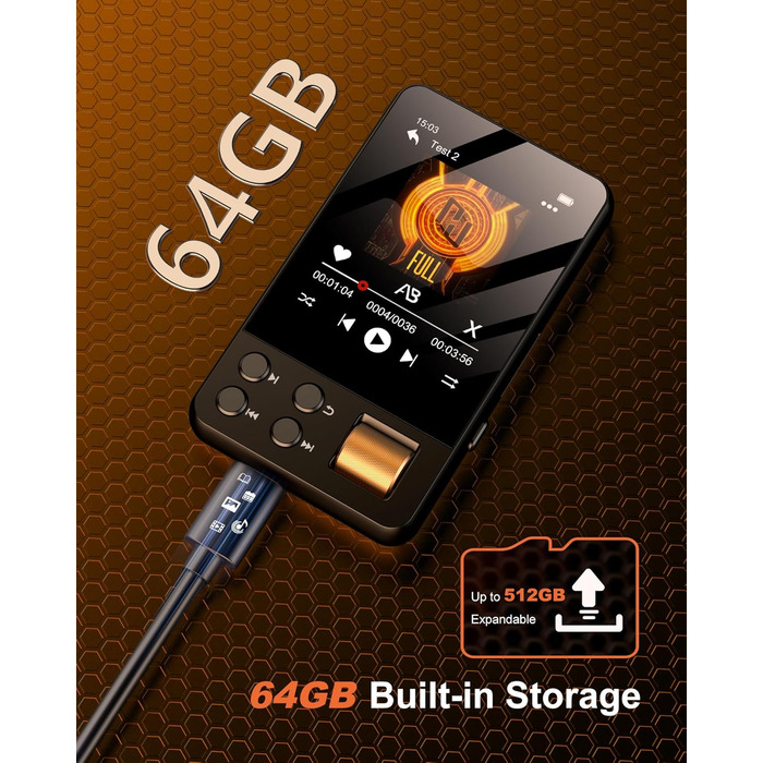 MP3 плеєр Hi-Res 64GB з Bluetooth 5.3, DSD DAC, підтримкою FLAC, 2.8