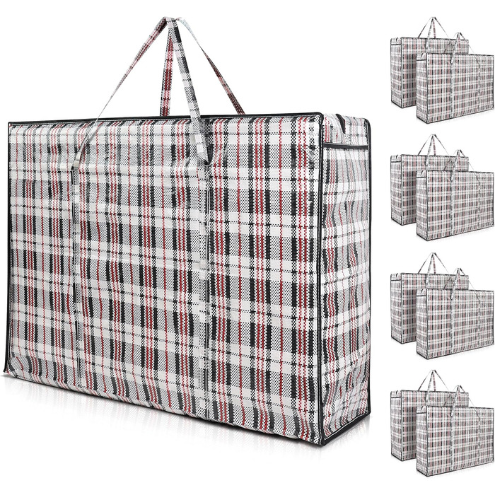 Pro-Lux Extra Large Laundry Storage Bags, Shopping Bags, Strong, Durable, XXL Moving Bags with Zipper and Handles, Reusable, 8 Pack