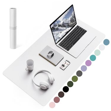 Офісний килимок для миші та столу YSAGi з екошкіри, 80x40 см, білий. Підкладка під мишу та ноутбук для офісу та дому