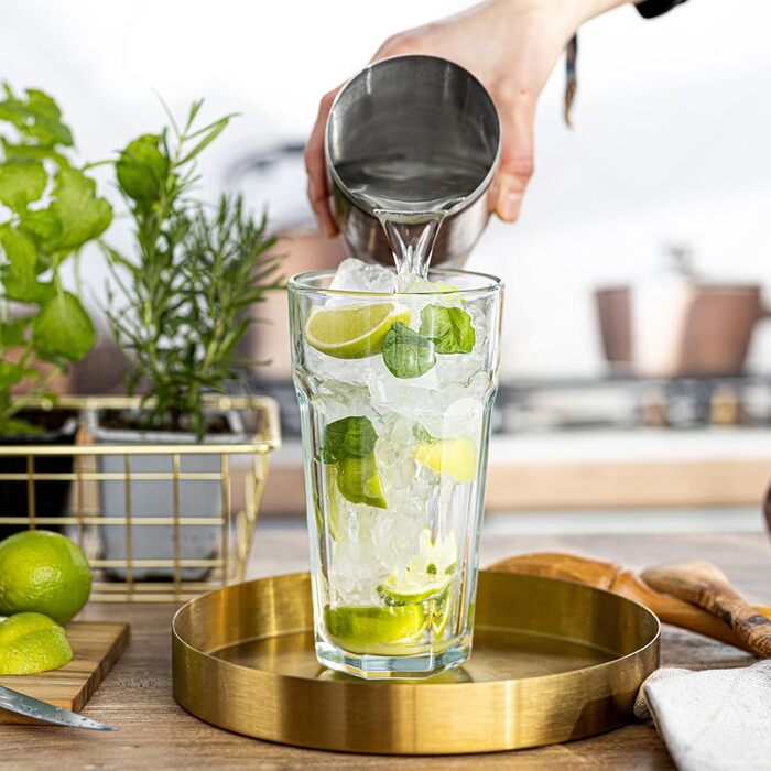 Cocktail Glasses Large Drinking Glasses Caipirinha Glasses | 630 ml | Set of 6 | Cocktail Highball Water Glass Set XXL Tumblers Retro Design | Dishwasher Safe | Collection Alva | Transparent
