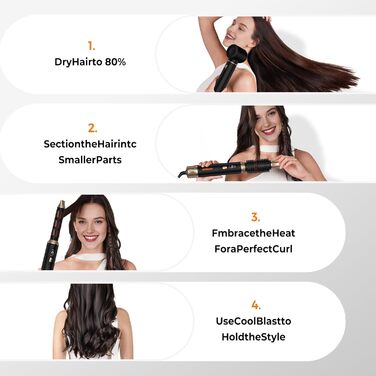 OKWRAP Haarstyler 5-в-1: Airbrush з LCD, Набір для укладки волосся, Фен з насадками, Випрямляч, Локони, Чорний