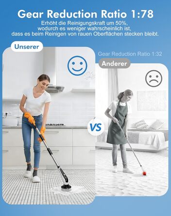 Електрична щітка для чищення з 9 насадок, щітка для швів, водонепроникна IPX8, електричний спін-скреббер з регульованою ручкою, 2 швидкості, для ванної кімнати, кухні, авто, біла+чорна