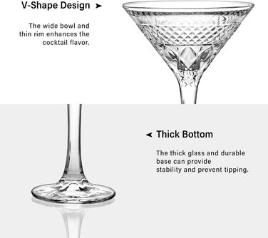 Набір келихів Мартіні, 4 шт, 180 мл, кришталеве скло, без свинцю. Ідеально для коктейлів, Мартіні, Маргаріти, вечірок та домашнього бару.