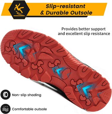 Черевики робочі зимові водонепроникні з металевим підсилювачем для жінок та чоловіків. Зимові робочі черевики, захисні черевики, антиковзаючі, чорно-червоні (39 EU)