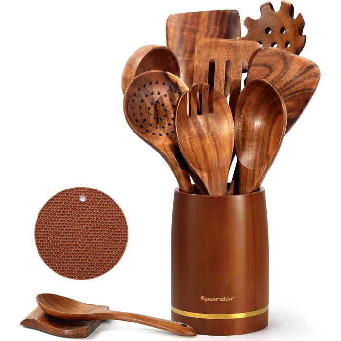 Набір дерев'яних лопаток для приготування їжі Spardar (7 шт.) - оранжево-коричневий