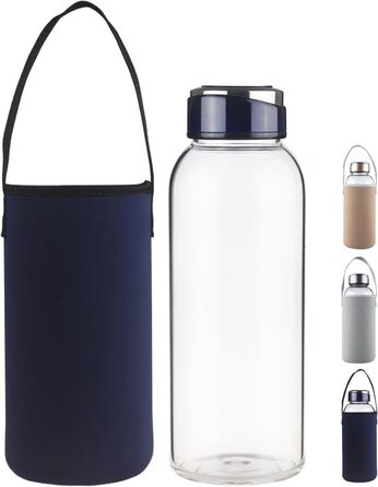 1.5 Liter / 1.5L Glass Drinking Bottle with Neoprene Sleeve 1500ml Borosilicate Glass Water Bottle with Stainless Steel Lid BPA Free Glass Bottle