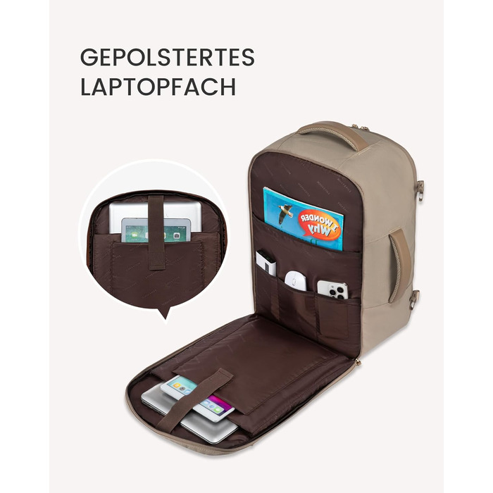 LOVEVOOK Рюкзак для ручної поклажі жіночий, великий дорожній рюкзак, 45L, валіза-рюкзак, рюкзак для подорожей, для ноутбука 17,3 дюйма, на вихідні, діловий, ручна поклажа, 1-бежевий хакі 50x20x36 см (45L, комплект)