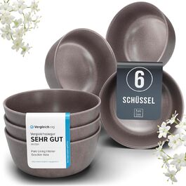Stoneware Muesli Bowls, 6 Person. High-Quality Urban Style TEST VERY GOOD Muesli Bowl Set, dishwasher, microwave and scratch-resistant. Small bowl, muesli bowl - Pure Living in matte gray-brown