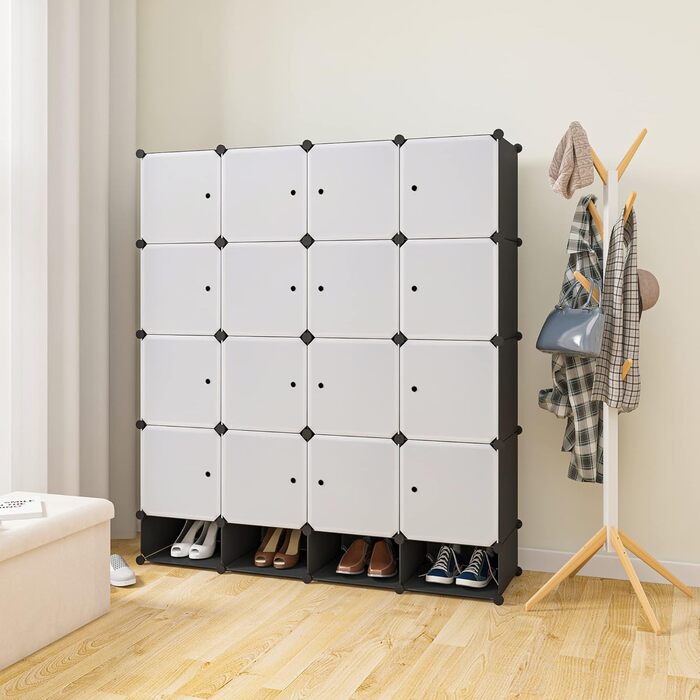 WOLTU Wardrobe/Cloakroom Cabinet with Shelf System/Bookcase/Shoe Rack with 2 Clothes Rails SR0090sw