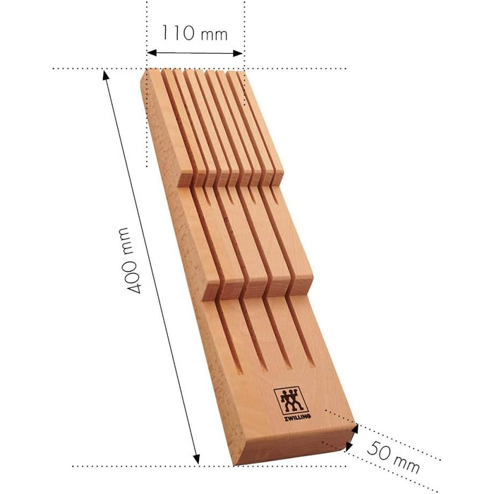 ZWILLING Drawer Knife Block, Drawer Insert, For 8 Knives, 41 x 10.8 x 4.8 cm, Wood, Brown