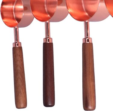 LANTRO JS 4 Measuring Cups, Stainless Steel Measuring Spoons with Copper-Plated Handle, Baking Tools for Coffee, Milk, Oil, Spices, Food Measurement