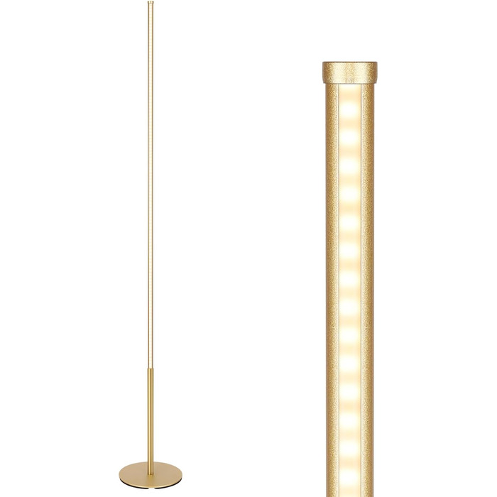 LED торшер EDISHINE для вітальні, спальні, офісу, 146 см, золотий, з димером, тепле світло 3000K, з підсвіткою від підлоги
