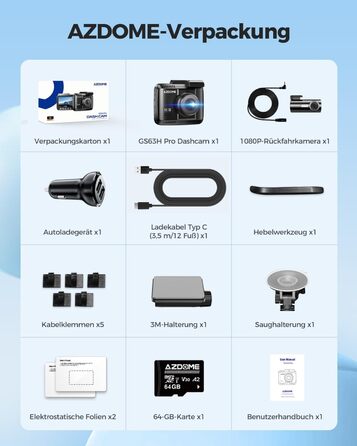 Відеореєстратор AZDOME GS63H Pro 4K з WiFi, GPS, Нічне бачення, 170° та Park Monitoring