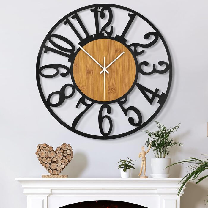 Large Wall Clock, Ticking Sounds, 34CM/14 Inch Silent, No Noise, Battery Operated, Modern, Oversized, Retro Vintage Oversized Wall Clock for Living Room, Bedroom and Kitchen