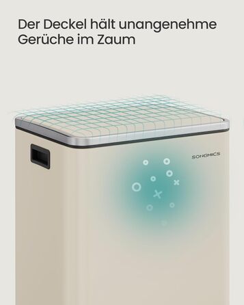 Відро для сміття SONGMICS 50 л, нержавіюча сталь, знімний внутрішній відро, Soft-Close, з кришкою та ручками, кремовий (LTB595E01)
