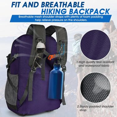 IGOLUMON Hiking Backpack for Men and Women, 40L Waterproof Backpack, Lightweight Foldable Travel Backpack, Trekking Backpack with Reflective Stripes, for Cycling, Climbing, Mountaineering and Travel Sports (Purple)