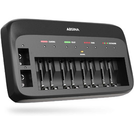 Зарядний пристрій ABSINA X10 для акумуляторів AA, AAA та 9V - 10-портовий зарядний пристрій для NiMH акумуляторів