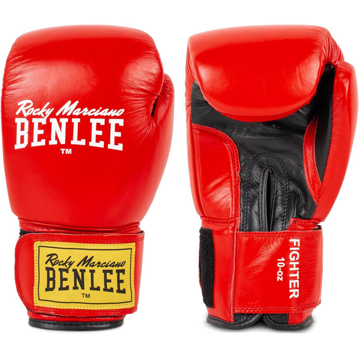 Боксерські рукавички BenLee з натуральної шкіри Fighter (червоний/чорний, 12 oz, однакові)