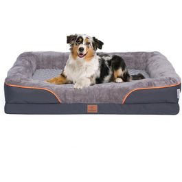 Ортопедичне собаче ліжко преміум-класу для середніх собак - XL, світло-сіре. Зручна петля, водовідштовхувальний вкладиш, м'яке, знімний чохол, 89 x 63 x 17 см