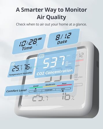 SwitchBot Indoor Hygrometer Thermometer, Temperature Sensor with Date/Weather Forecast/Smart Alert, Free Data Storage Export, SwitchBot Hub and Outdoor Meter required for Weather Station