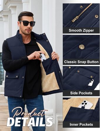 Чоловіча степкова жилетка Lonya Weste: водонепроникна, легка, з флісовою підкладкою та кишенями (М, темно-синій)