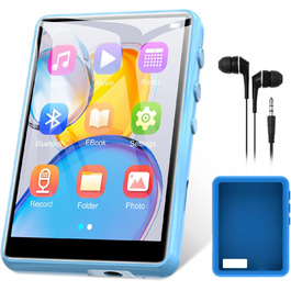 MP3-плеєр 64GB Bluetooth 5.3 з сенсорним екраном 2.4' для дітей, FM-радіо, запис голосу, Line-In (Чорний, Синій)