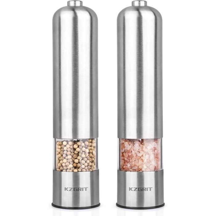 Електричні мельниці для солі та перцю (2 шт.) з LED-підсвіткою, керамічні жорна, регулювання помелу, нержавіюча сталь