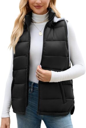 Чоловіча степкова жилетка Vancavoo з капюшоном, чорна, розмір S | З капюшоном, тепла, для відпочинку