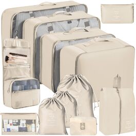 Набір органайзерів для валізи 12 шт. Packing Cubes, бежевий - Розділювачі для одягу в подорожі та на відпочинок