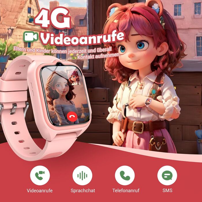 Дитячий смарт-годинник Blackview Kinder 4G: GPS, SIM-карта, відеодзвінки, SOS, дзвінки, чат, SMS, шкільний режим, лічильник кроків – Персиково-рожевий