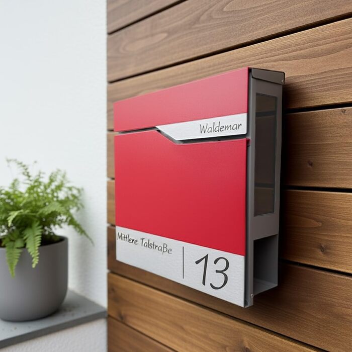 Поштовий ящик Metzler® з газетницею та іменним шильдиком з нержавіючої сталі V2A, стійкий до корозії, сучасний дизайн, 10 років гарантії на запчастини, монтаж та аксесуари Siebert (з оглядовим вікном, колір за RAL)