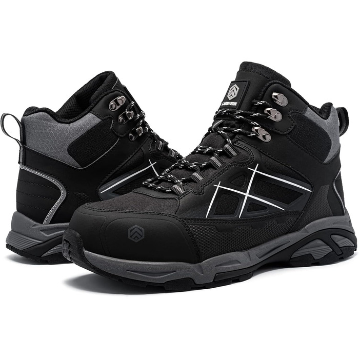 Черевики безпеки LARNMERN для чоловіків та жінок, SRC, антистатичні, з металевим носком, захист від проколів, легкі, комфортні, дихаючі, 49 EU, чорний