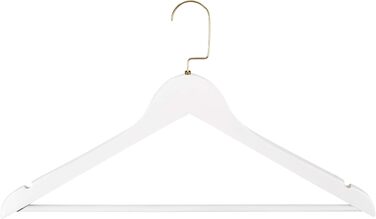 Набір дерев'яних вішаків для одягу RSR-Hangers (10 шт), білі, з перекладиною для штанів та поворотним золотистим гачком, 44.5 см