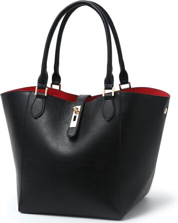 Велика жіноча шкіряна сумка-шопер чорного кольору для роботи та навчання | sqpl