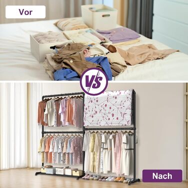 Міцна вішалка для одягу LOEFME з обертовими бічними панелями, металева стійка для одягу з полицею для зберігання, чорного кольору, 150 кг вантажопідйомність