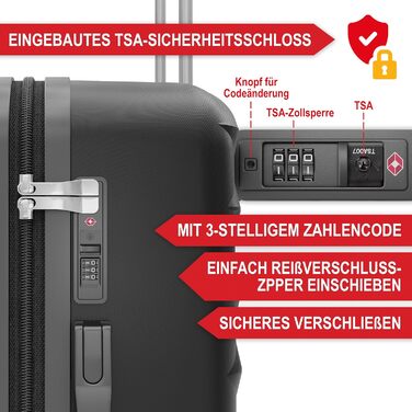 Преміум набір валіз 4 шт. з жорстким корпусом, TSA-замком та USB-портом – Плюс ваги для валіз, ремені, адресники, тримач для напоїв, чохол для взуття, захисні чохли (Чорний)