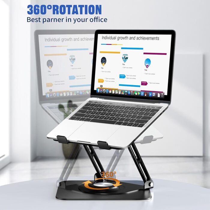 Adjustable Laptop Stand - 360° Rotating Base, Foldable & Portable for 10-17 Inch Laptops - Black