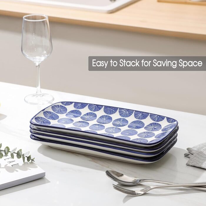 Набір керамічних сервірувальних тарілок Selamica, 4 шт., 24 x 14 x 2.5 см (Vintage Blue)