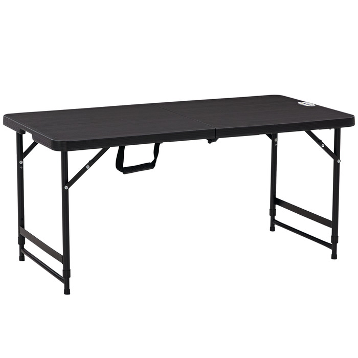 Складаний садовий стіл Outsunny з пластику 118 x 60 x 74 см, стійкий до погодних умов, розкладний стіл, стіл-буфет з неслизькою поверхнею, кемпінговий стіл, стіл на балкон, терасу, в сад, на балкон, терасу, чорний колір | Aosom