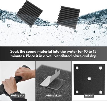 Акустичні панелі для звукоізоляції стін, 48 шт, 30x30x3 см, шумопоглинаючий поролон для студії звукозапису, антрацит (сірий), з клеєм